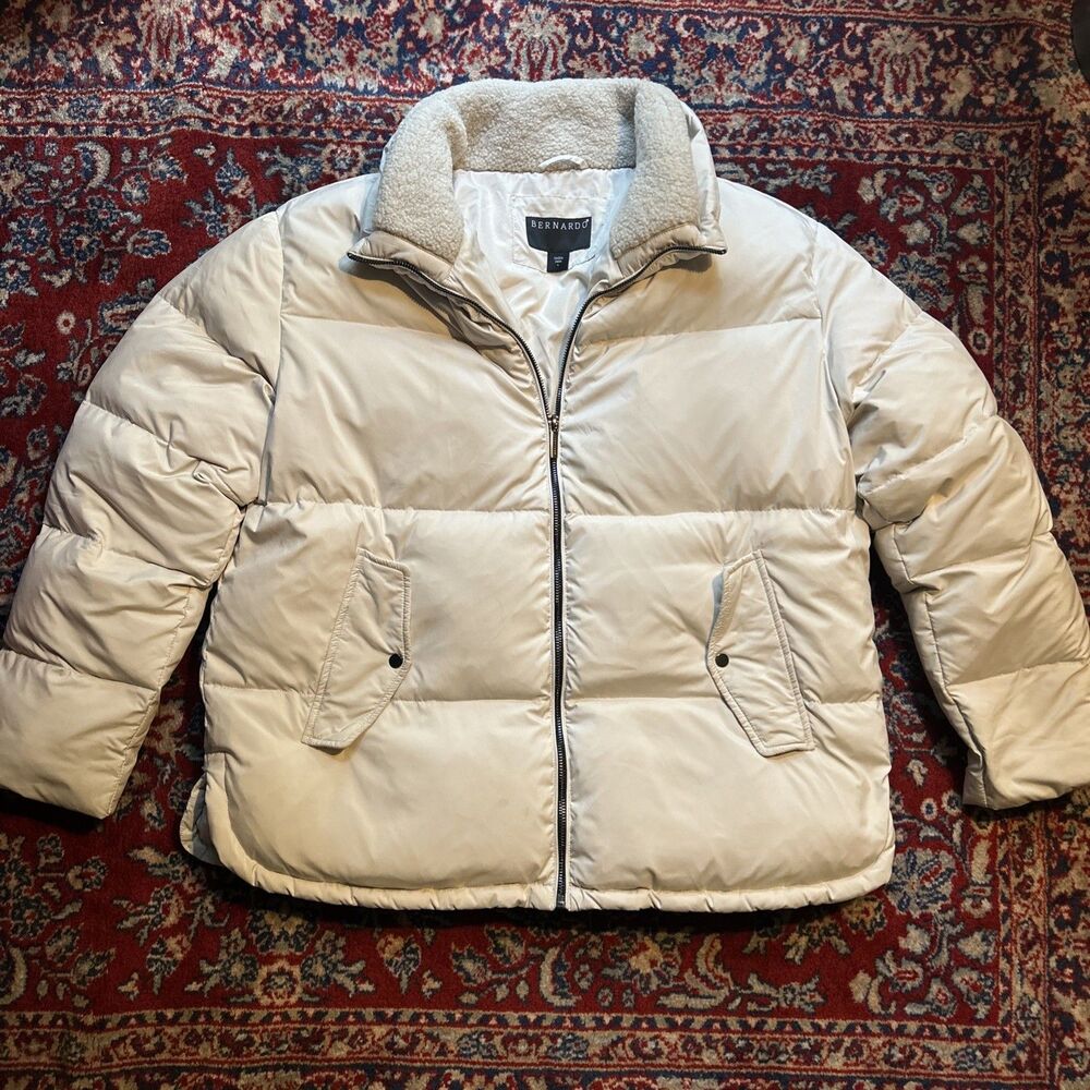 Bernardo Womens Goose Down Puffer Quilted Jacket Size Large Cream